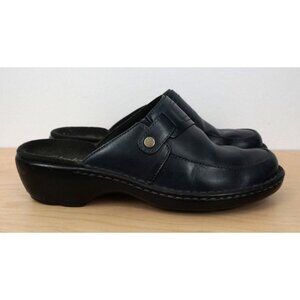 Clarks Black Leather Slip On Clogs Mules Shoes Size 7M